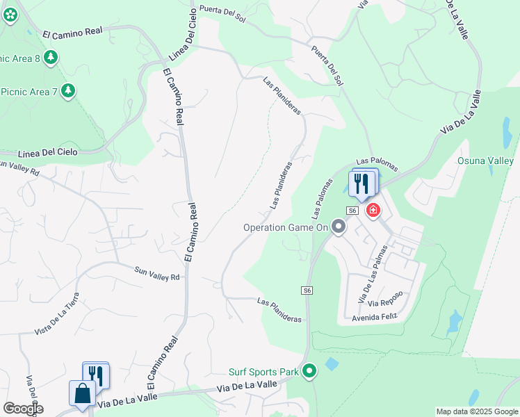 map of restaurants, bars, coffee shops, grocery stores, and more near 15390 Las Planideras in Rancho Santa Fe