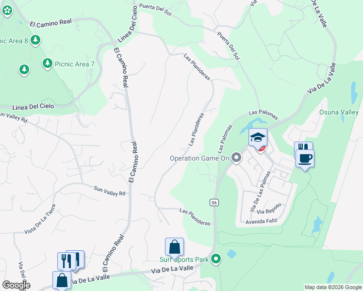 map of restaurants, bars, coffee shops, grocery stores, and more near 15364 Las Planideras in Rancho Santa Fe