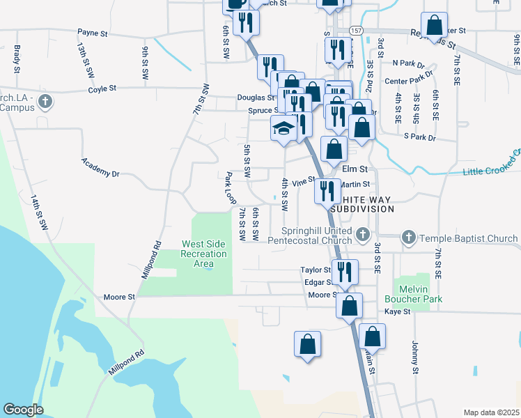 map of restaurants, bars, coffee shops, grocery stores, and more near 1105 6th Street Southwest in Springhill