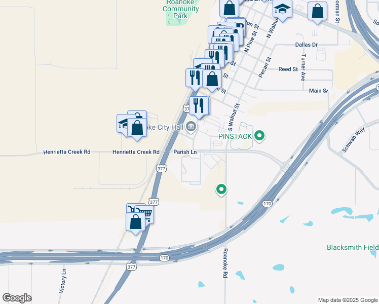 map of restaurants, bars, coffee shops, grocery stores, and more near 146 Parish Lane in Roanoke