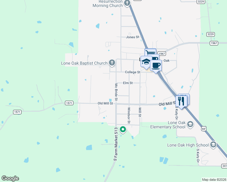 map of restaurants, bars, coffee shops, grocery stores, and more near 501 Mc Bride Street in Lone Oak