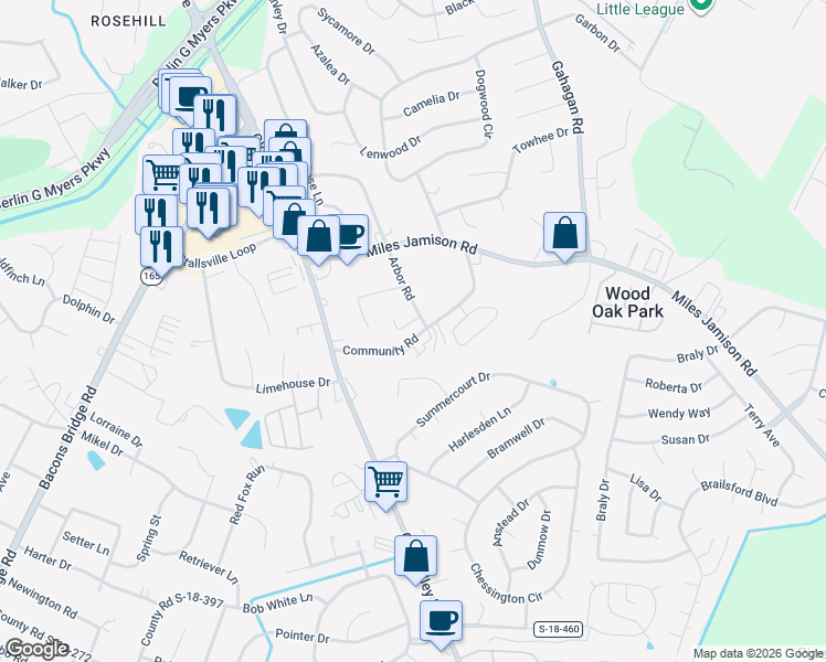 map of restaurants, bars, coffee shops, grocery stores, and more near 207 McNeal Lane in Summerville