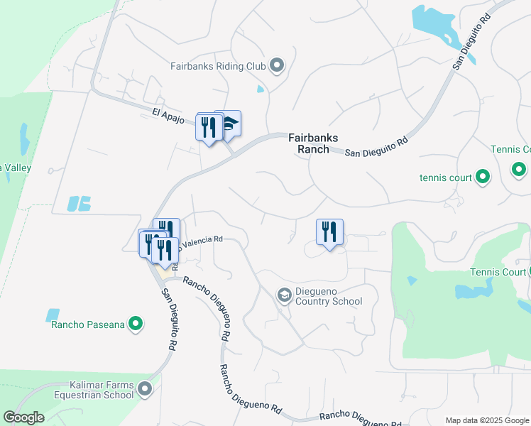 map of restaurants, bars, coffee shops, grocery stores, and more near 7879 Avenida De La Ronda in Rancho Santa Fe