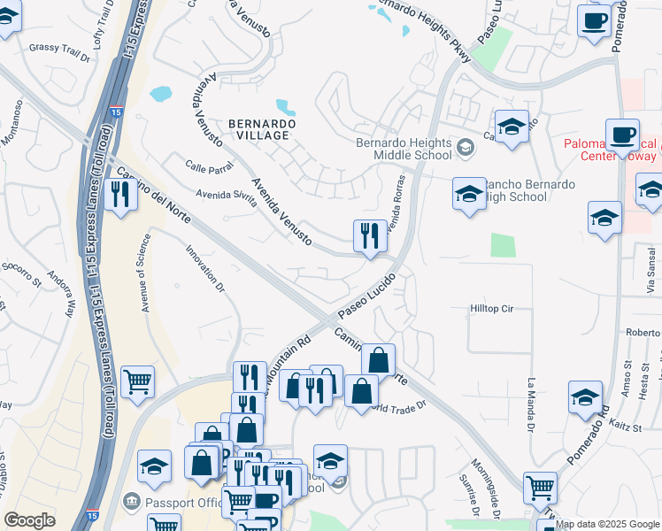 map of restaurants, bars, coffee shops, grocery stores, and more near 12059 Alta Carmel Court in San Diego