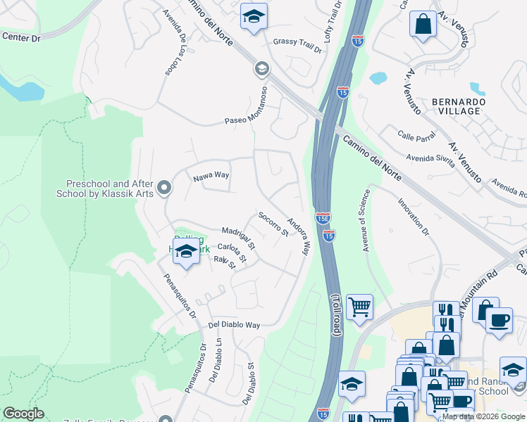 map of restaurants, bars, coffee shops, grocery stores, and more near 11156 Socorro Street in San Diego