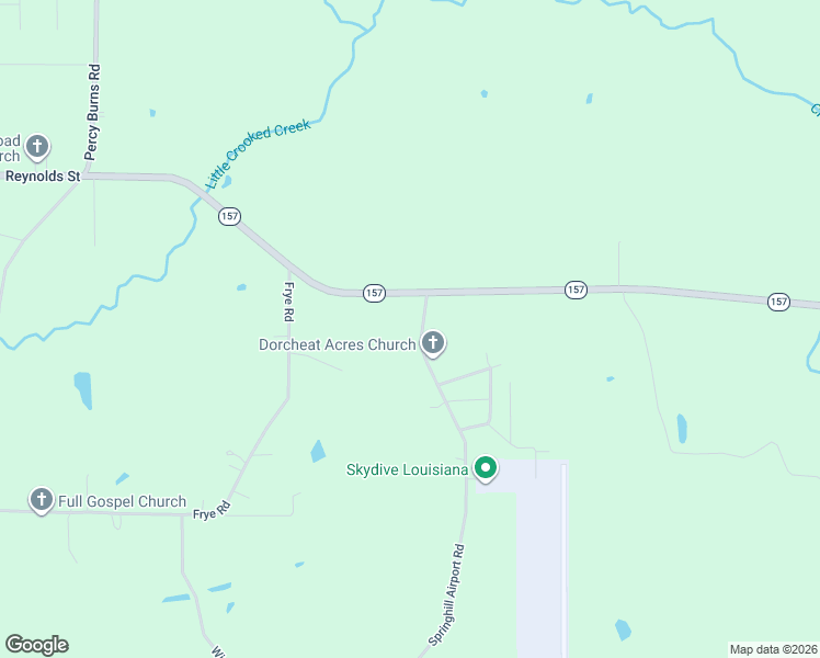 map of restaurants, bars, coffee shops, grocery stores, and more near 24477 Louisiana 157 in Springhill