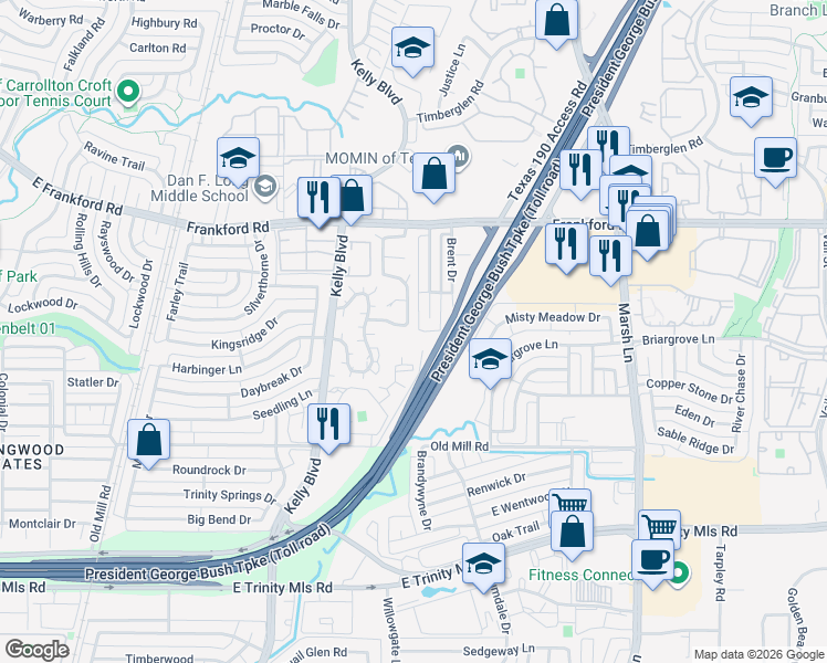 map of restaurants, bars, coffee shops, grocery stores, and more near 3007 Renaissance Drive in Dallas