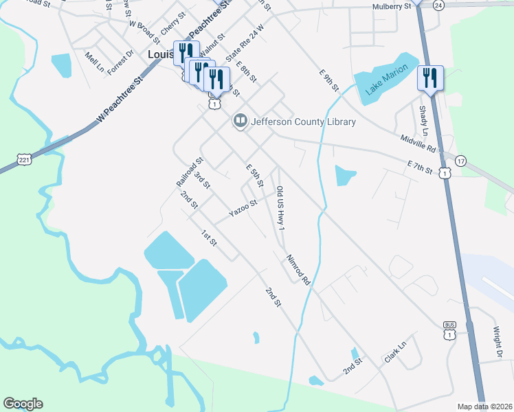 map of restaurants, bars, coffee shops, grocery stores, and more near 501 East 5th Street in Louisville