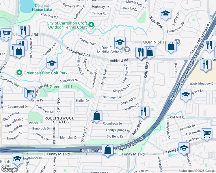 map of restaurants, bars, coffee shops, grocery stores, and more near 2323 Silverthorne Drive in Dallas