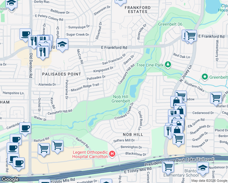 map of restaurants, bars, coffee shops, grocery stores, and more near 1630 Piedmont Place in Carrollton
