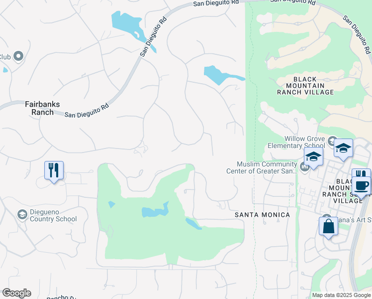 map of restaurants, bars, coffee shops, grocery stores, and more near 17227 Circa Oriente in Rancho Santa Fe