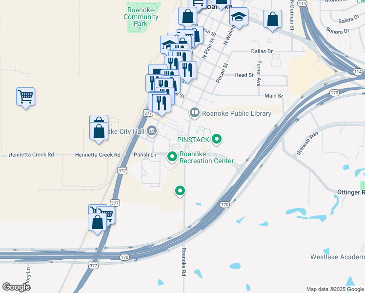 map of restaurants, bars, coffee shops, grocery stores, and more near 497 South Walnut Street in Roanoke