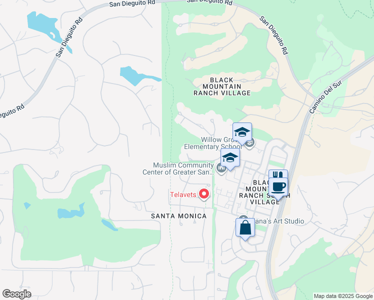 map of restaurants, bars, coffee shops, grocery stores, and more near 14662 Encendido in San Diego