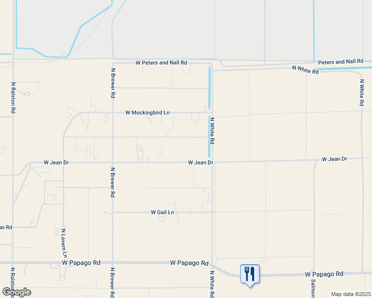 map of restaurants, bars, coffee shops, grocery stores, and more near 49734 West Jean Drive in Maricopa