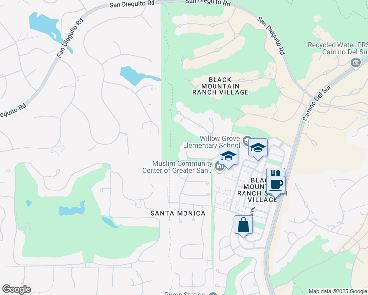 map of restaurants, bars, coffee shops, grocery stores, and more near 14662 Encendido in San Diego