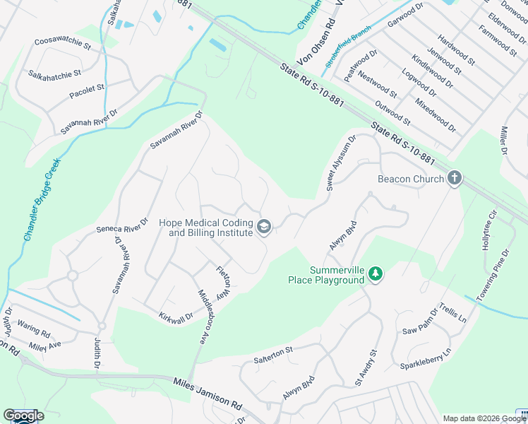 map of restaurants, bars, coffee shops, grocery stores, and more near 304 Breckingridge Drive in Ladson