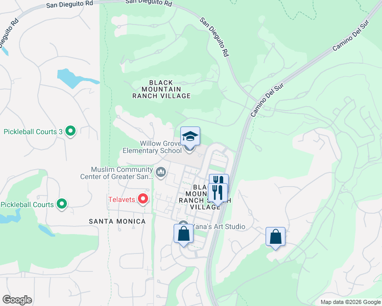 map of restaurants, bars, coffee shops, grocery stores, and more near 14756 Via Azul in San Diego