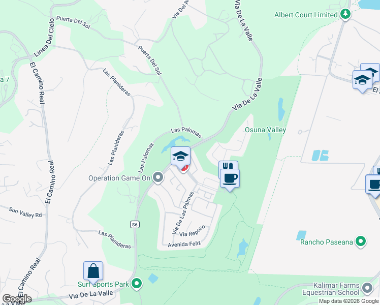 map of restaurants, bars, coffee shops, grocery stores, and more near 101 Via Coronado in Rancho Santa Fe