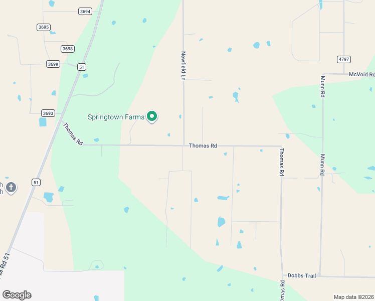 map of restaurants, bars, coffee shops, grocery stores, and more near 107 Newfield Lane in Springtown