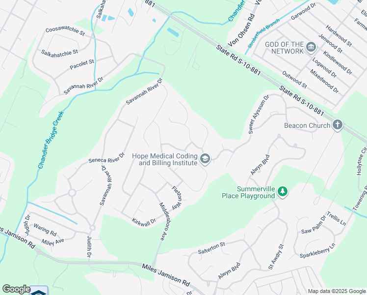 map of restaurants, bars, coffee shops, grocery stores, and more near 600 Wynfield Forest Drive in Summerville
