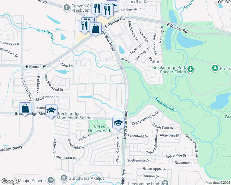 map of restaurants, bars, coffee shops, grocery stores, and more near 3249 Forestbrook Drive in Richardson