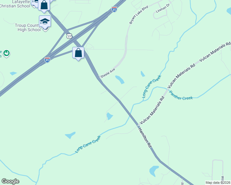 map of restaurants, bars, coffee shops, grocery stores, and more near 2405 Hamilton Road in LaGrange