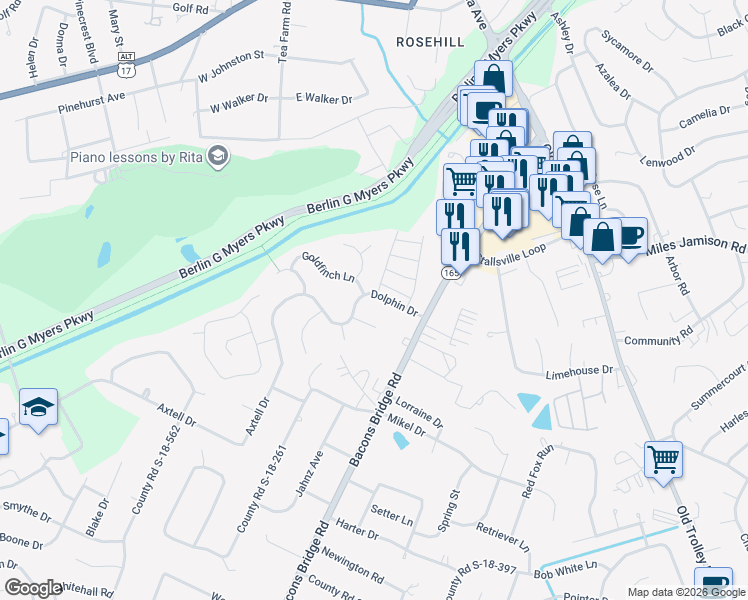 map of restaurants, bars, coffee shops, grocery stores, and more near 477 Dolphin Drive in Summerville