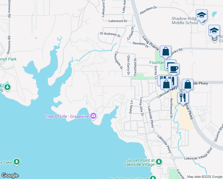 map of restaurants, bars, coffee shops, grocery stores, and more near 2805 McPherson Ln in Flower Mound
