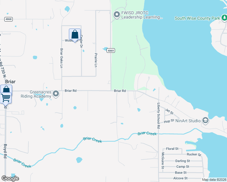 map of restaurants, bars, coffee shops, grocery stores, and more near 7514 Briar Road in Azle