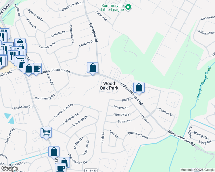 map of restaurants, bars, coffee shops, grocery stores, and more near 114 Bonnie Lane in Summerville