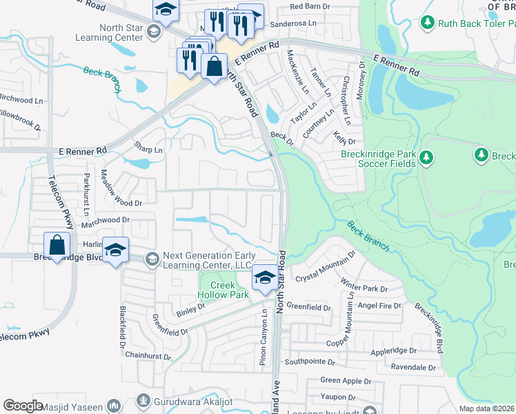 map of restaurants, bars, coffee shops, grocery stores, and more near 3249 Forestbrook Drive in Richardson