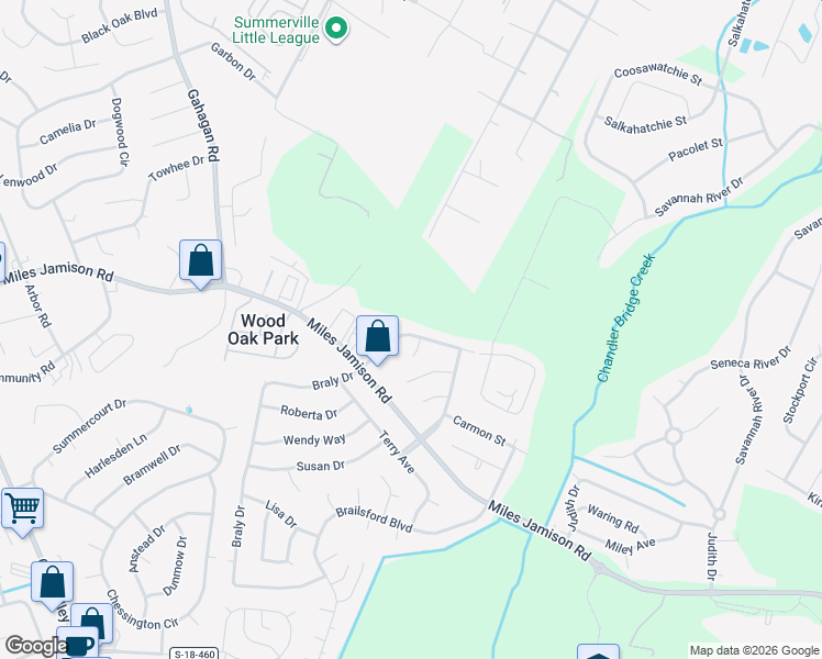 map of restaurants, bars, coffee shops, grocery stores, and more near 119 County Road S-18-649 in Summerville