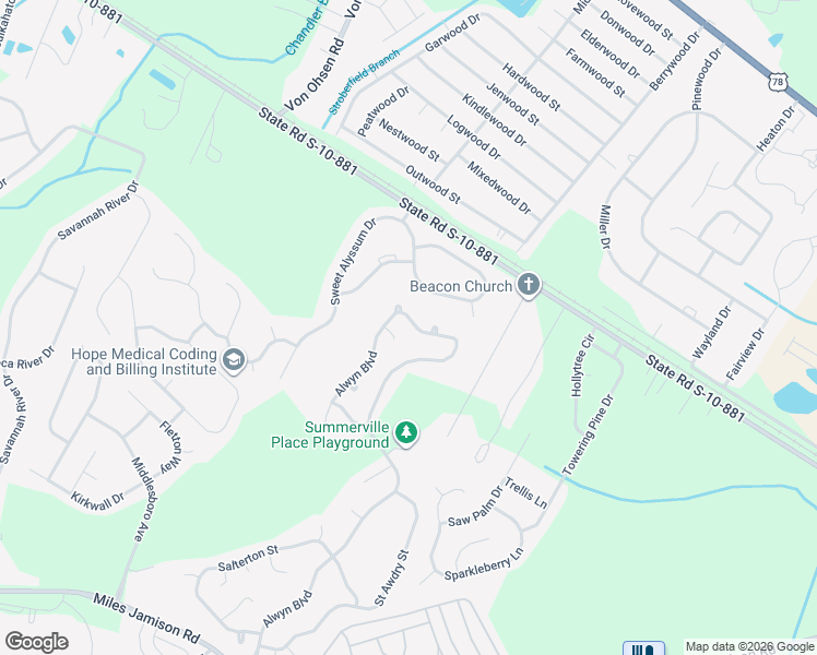 map of restaurants, bars, coffee shops, grocery stores, and more near 103 Seavington Court in Summerville