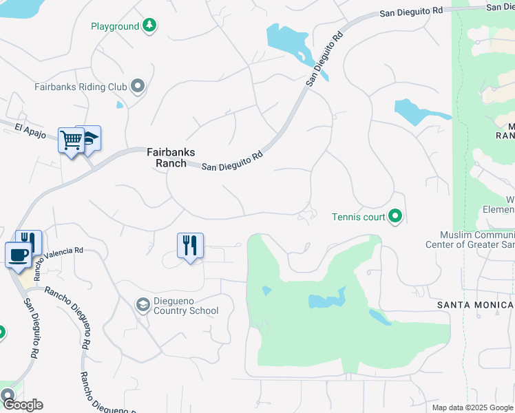 map of restaurants, bars, coffee shops, grocery stores, and more near 16946 Circa Del Sur in Rancho Santa Fe