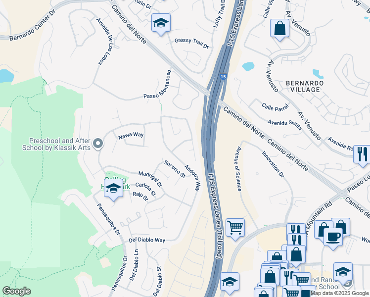 map of restaurants, bars, coffee shops, grocery stores, and more near 11378 Ajanta Court in San Diego