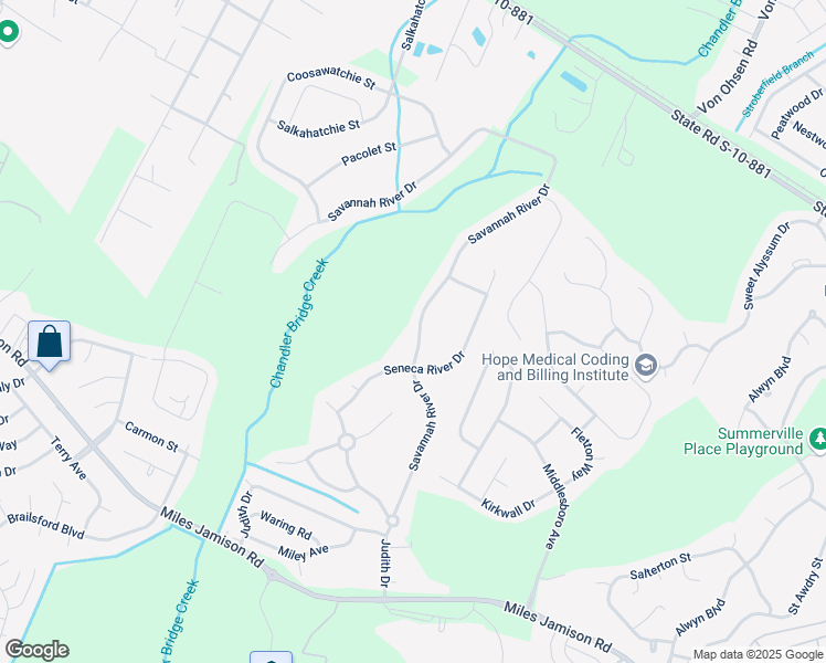 map of restaurants, bars, coffee shops, grocery stores, and more near 211 Savannah River Drive in Summerville