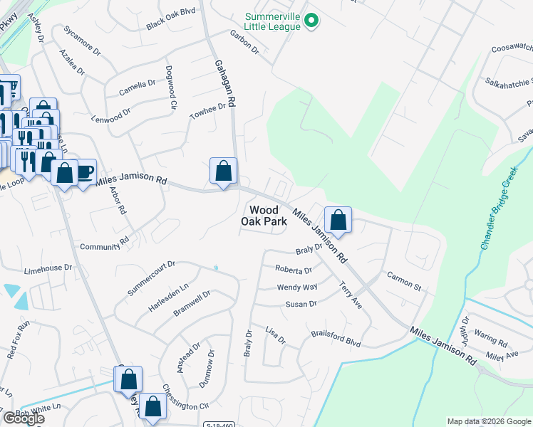map of restaurants, bars, coffee shops, grocery stores, and more near 114 Bonnie Lane in Summerville
