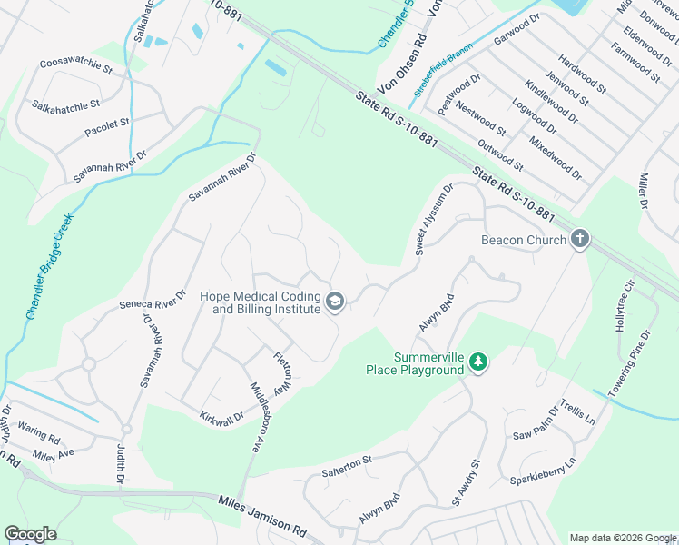map of restaurants, bars, coffee shops, grocery stores, and more near 304 Breckingridge Drive in Ladson