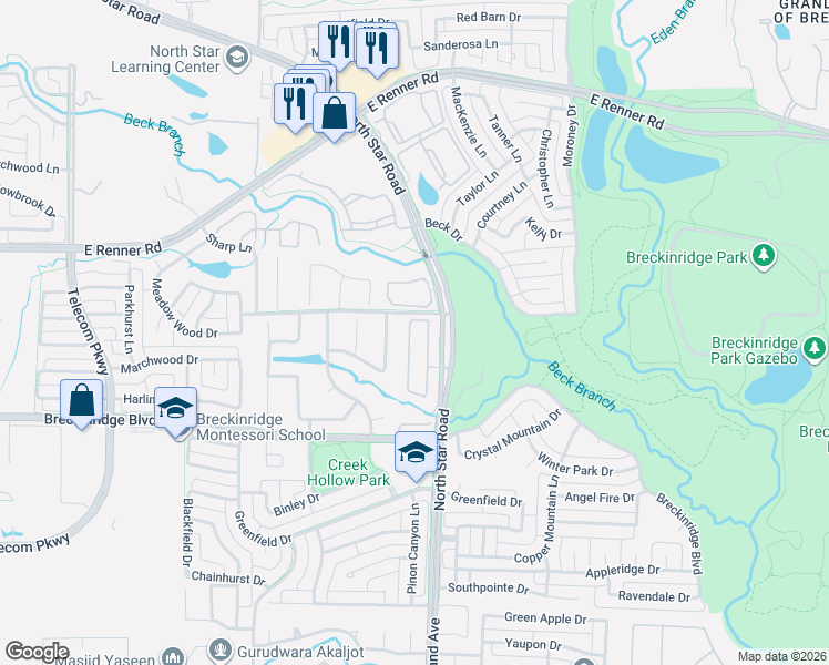 map of restaurants, bars, coffee shops, grocery stores, and more near 3249 Forestbrook Drive in Richardson