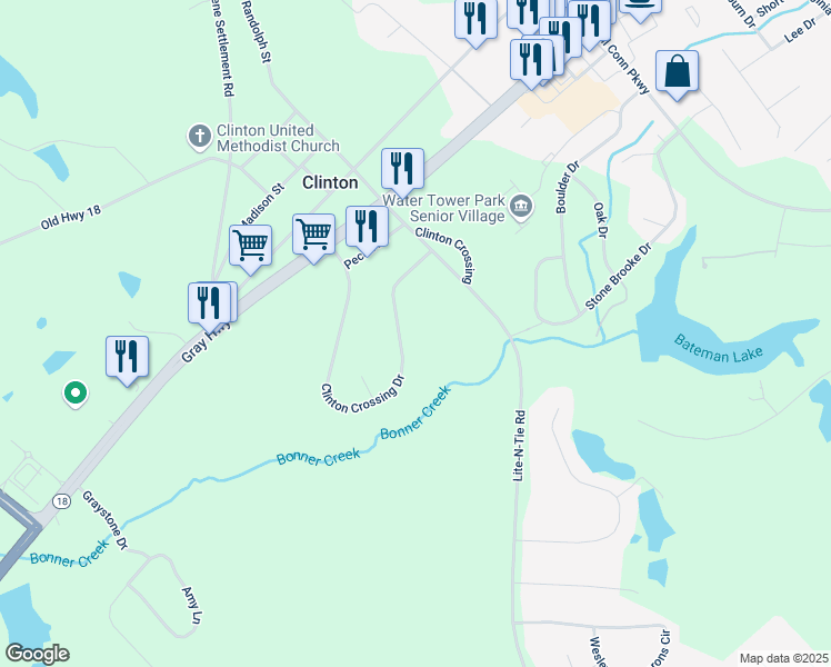map of restaurants, bars, coffee shops, grocery stores, and more near 226 Clinton Crossing Drive in Gray