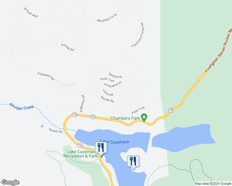 map of restaurants, bars, coffee shops, grocery stores, and more near Yuma Road in San Diego County