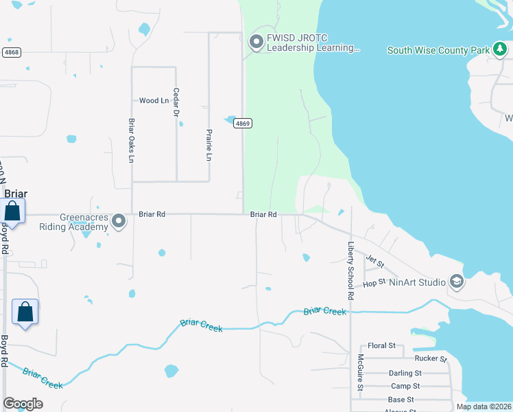 map of restaurants, bars, coffee shops, grocery stores, and more near 7439 Briar Road in Azle