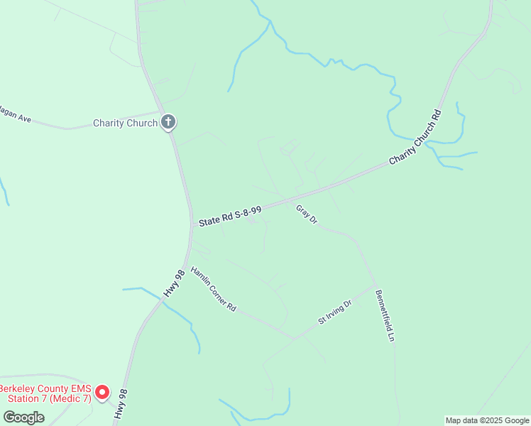 map of restaurants, bars, coffee shops, grocery stores, and more near 114 Mauricas Place in Huger