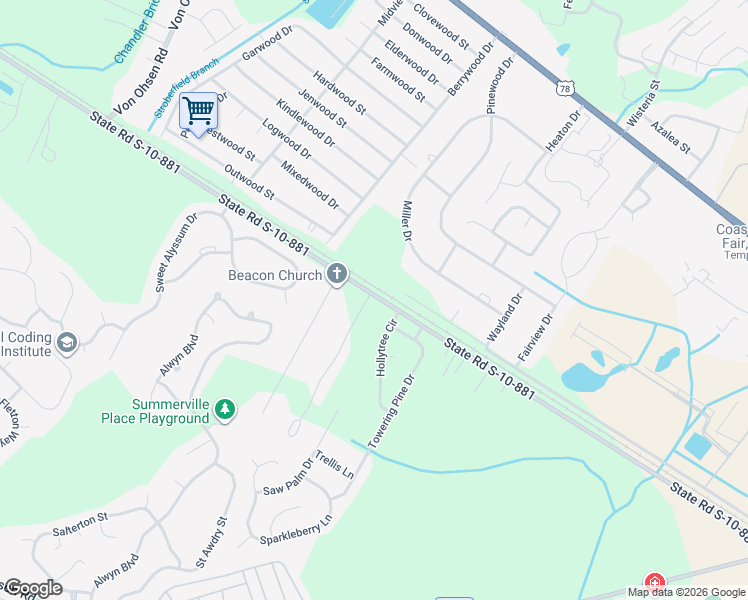 map of restaurants, bars, coffee shops, grocery stores, and more near 1320 Lincolnville Road in Ladson