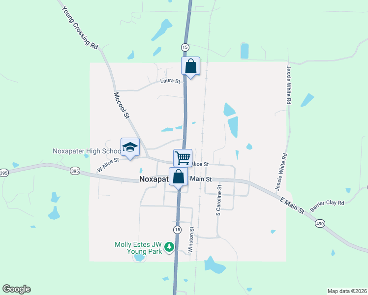 map of restaurants, bars, coffee shops, grocery stores, and more near 9400-9598 Kilpatrick Street in Noxapater