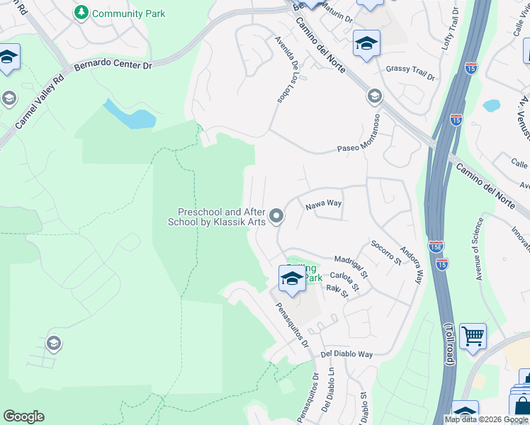 map of restaurants, bars, coffee shops, grocery stores, and more near 11288 Linares Street in San Diego