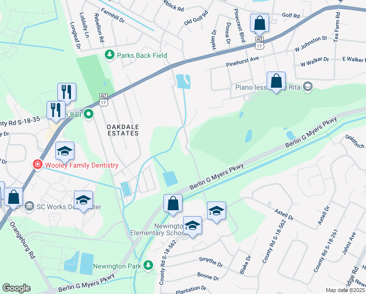 map of restaurants, bars, coffee shops, grocery stores, and more near 250 Luden Drive in Summerville