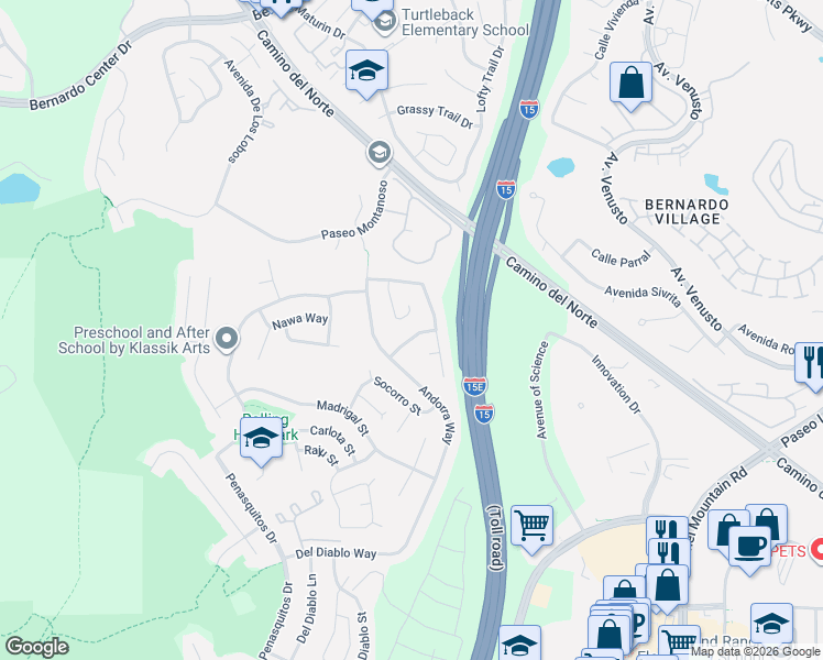 map of restaurants, bars, coffee shops, grocery stores, and more near 15457 Paseo Ajanta in San Diego