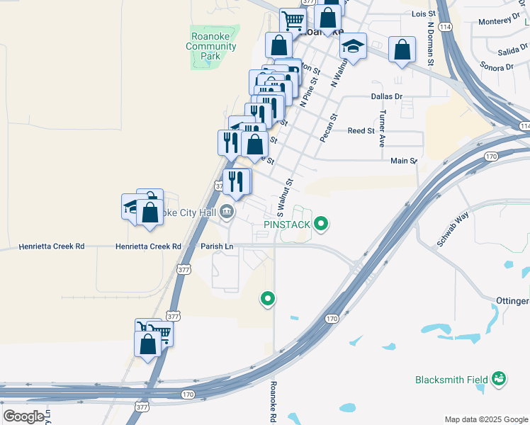 map of restaurants, bars, coffee shops, grocery stores, and more near 416 Crockett Circle in Roanoke