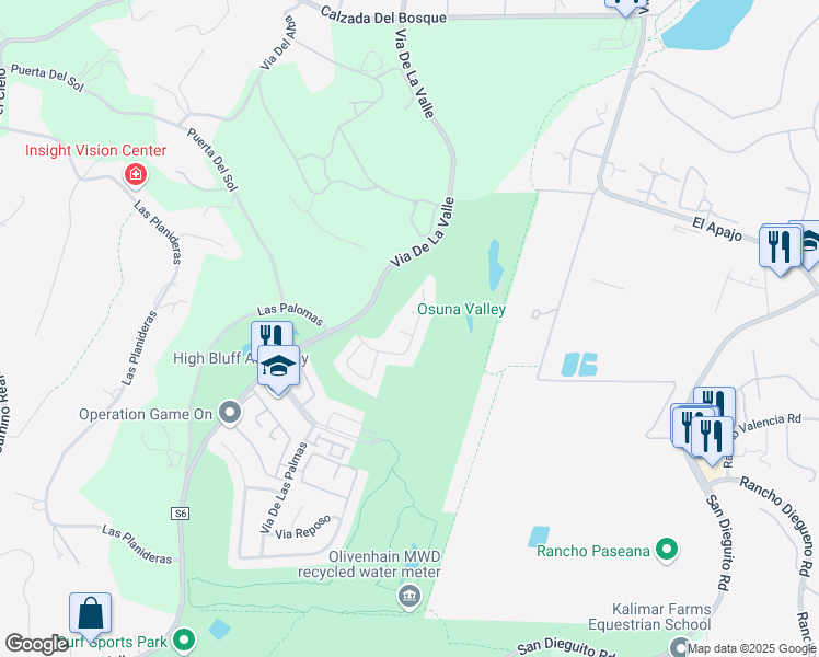 map of restaurants, bars, coffee shops, grocery stores, and more near 16203 Via Pacifica in Rancho Santa Fe